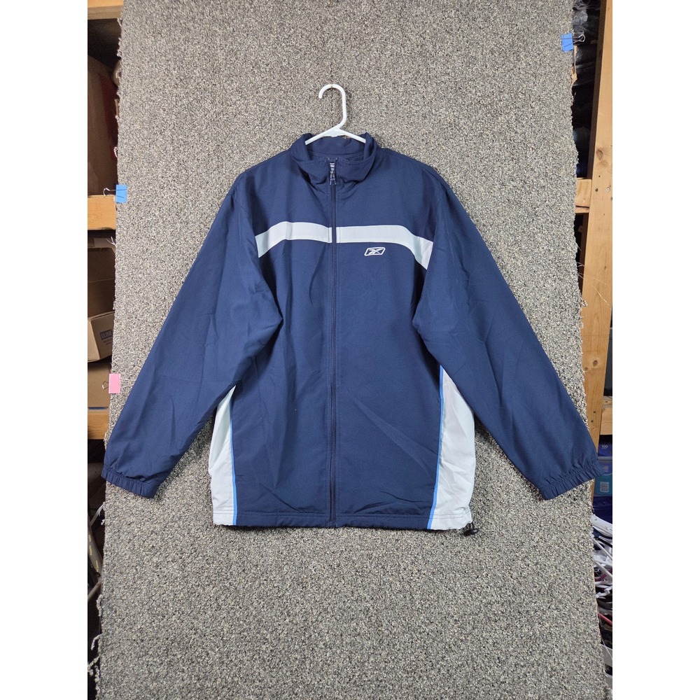 Reebok Trainer Jacket‎ Mens Size M Navy Blue Good Full Zip Colorblock Athletic